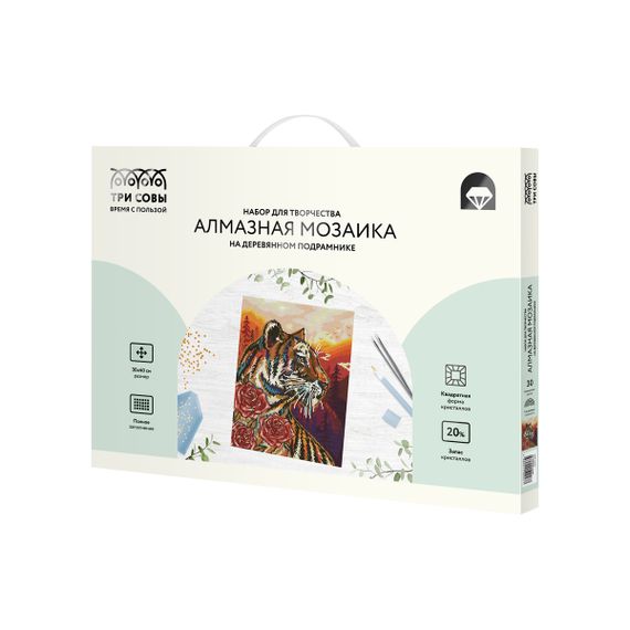 Almaz qaşlarla mozaika \ Алмазная мозаика \ Diamond painting Алмазная мозаика ТРИ СОВЫ "Тигр и розы", 30*40см, холст на деревянном подрамнике, картонная коробка