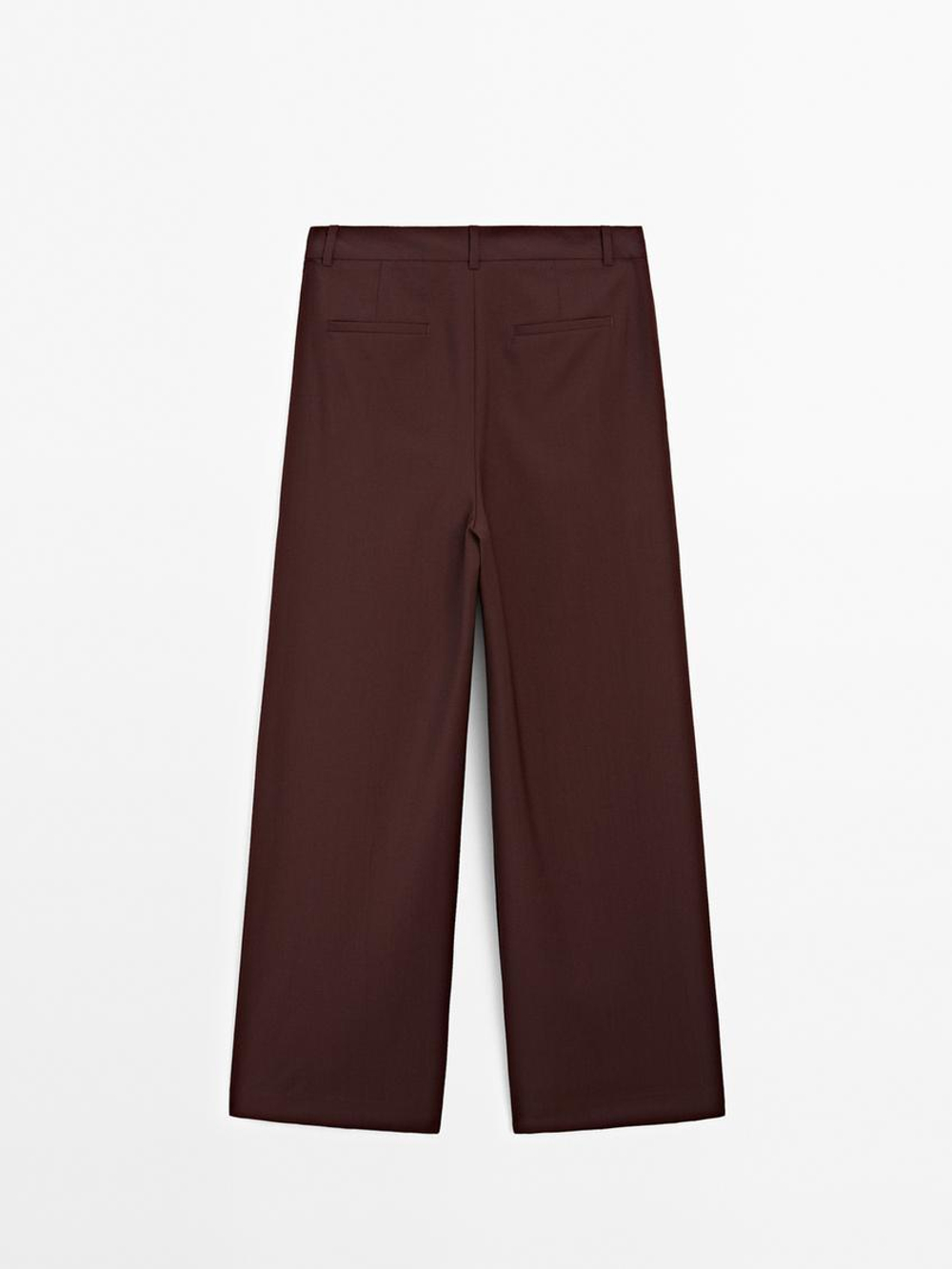 Massimo Dutti Брюки с двойным швом из 100% шерсти - STUDIO, бордо