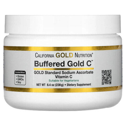 Витамин C California Gold Nutrition, Buffered Gold C, некислый витамин C в порошке, аскорбат натрия, 238 г (8,40 унции)