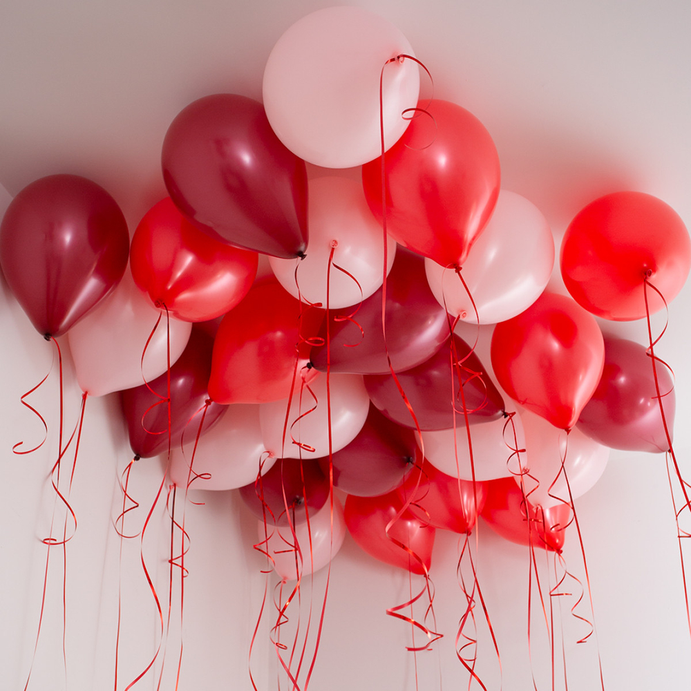 Купить шарики под потолок с гелием красные, розовые и бордовые недорого