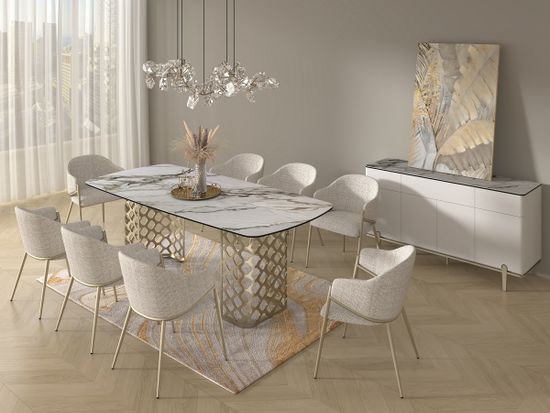 Стол CHIAVARI 220 KL-188 Контрастный мрамор матовый, итальянская керамика/шампань