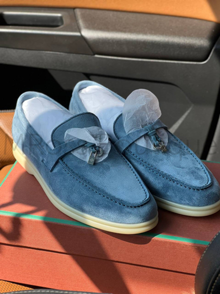 Женские лоферы Loro Piana замшевые в синем цвете