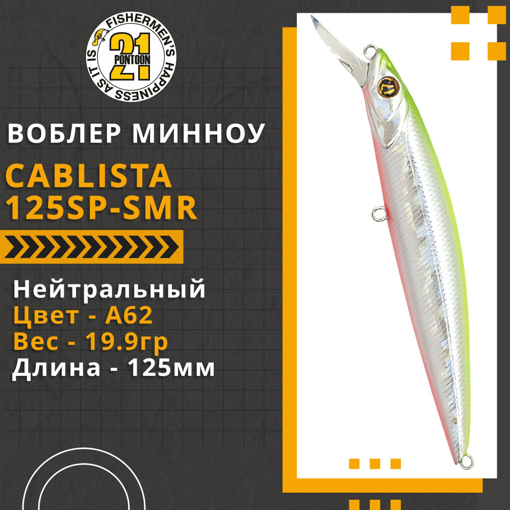Воблер для рыбалки Pontoon21 Cablista 125SP-SMR, 125мм, 19.9 гр., 1.6-2.0 м., цвет A62