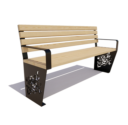 Скамейка стальная "Роза" сосна 1,5м, лак