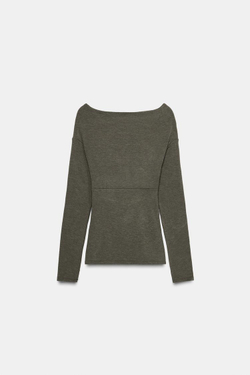 ZARA ТОП С ДРАПИРОВКОЙ И ПЕРЕКРЕСТНЫМ ВЫРЕЗОМ, ЗЕЛЕНЫЙ МЕЛАНЖ