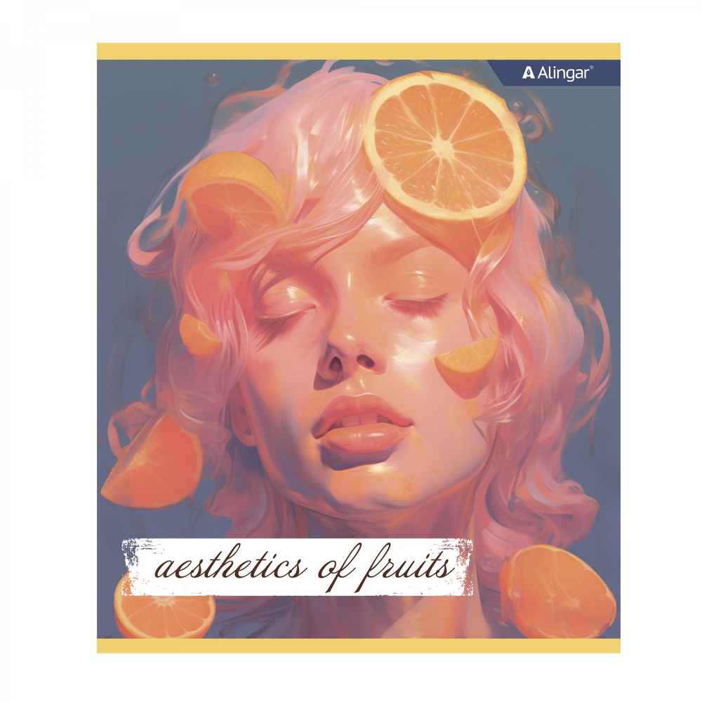 Тетрадь 48л., А5, клетка, Alingar "Аesthetic", скрепка, мелованный картон (стандарт), блок офсет, 4 дизайна в пленке т/у