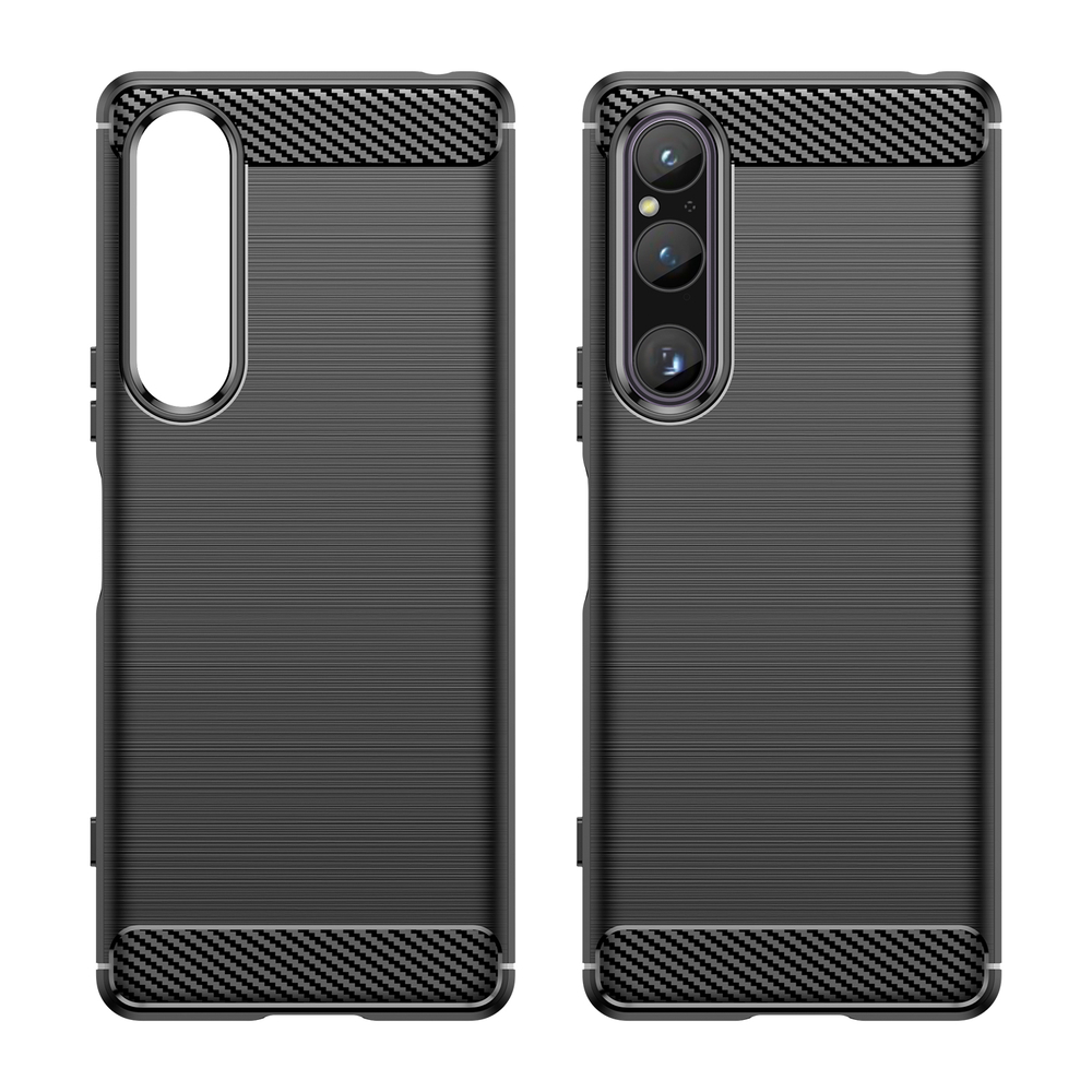 Чехол черного цвета с дизайном под карбон на Sony Xperia 1 V, 1-5, серия Carbon от Caseport