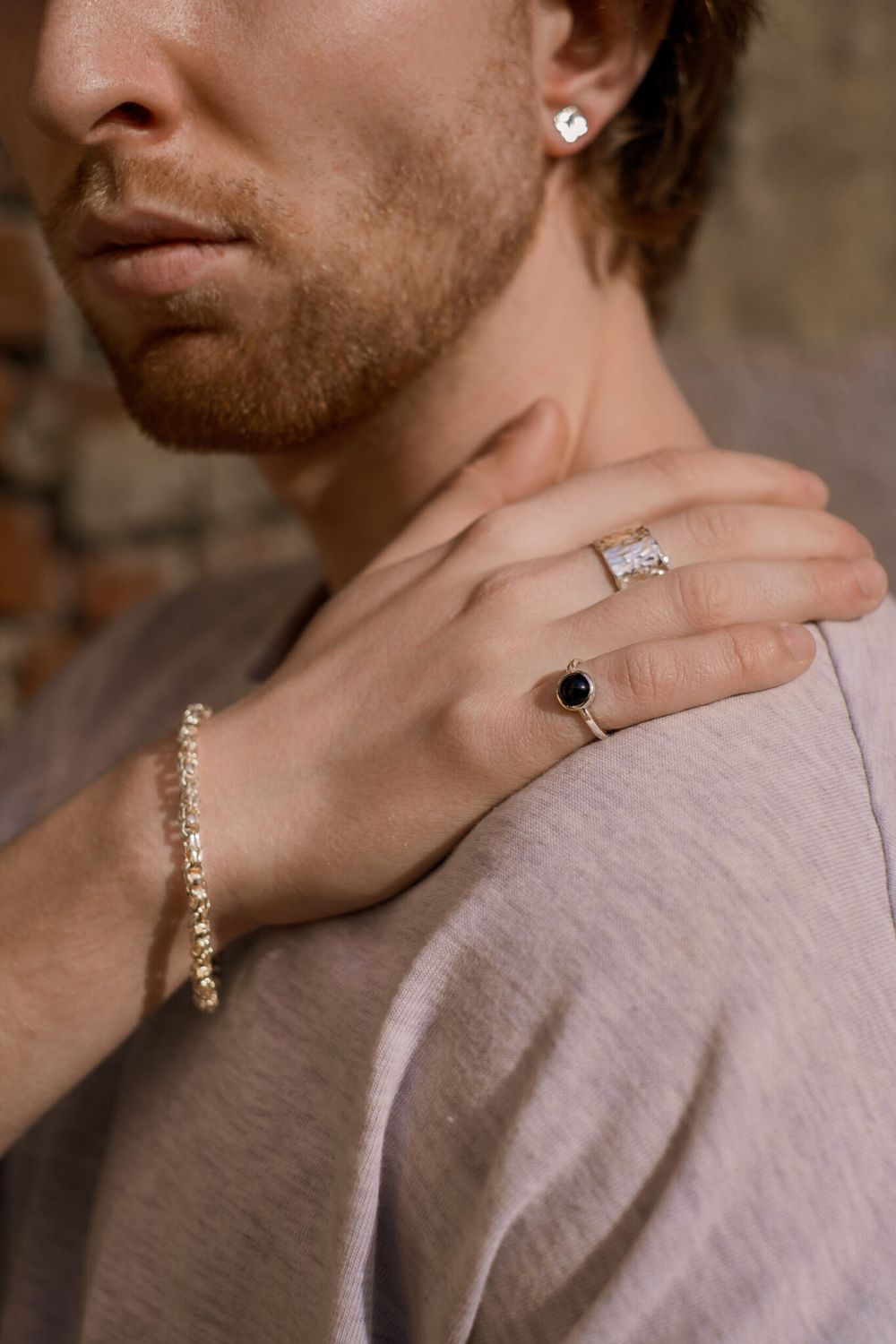 Кольцо битое с чёрным агатом