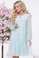 Платье шифоновое в цветочек с пышным рукавом DStrend (Акция)