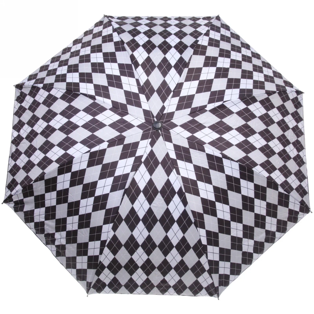 Зонт механический ветроустойчивый, матовая ручка «BESTzontik», бело-серый ромбик, длина 25см, d-110см