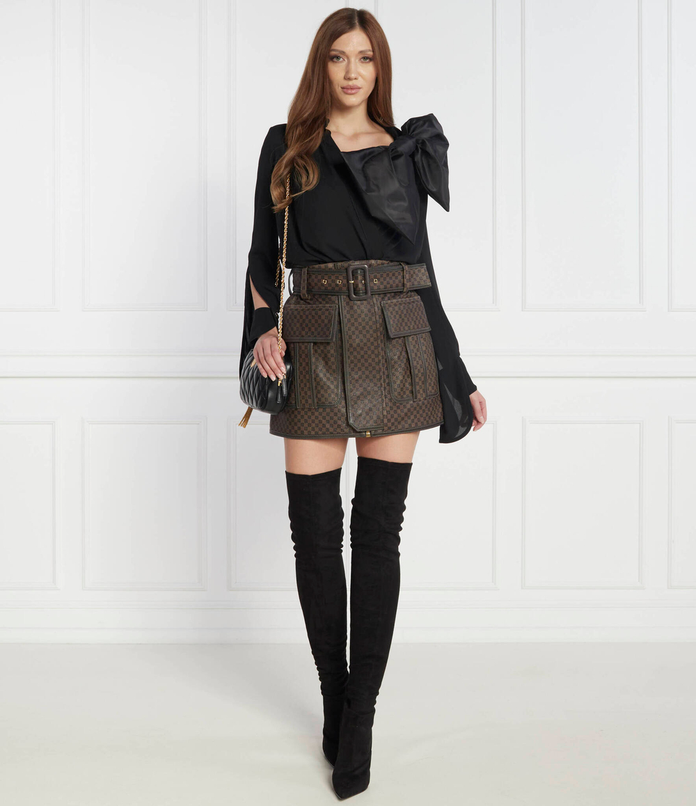 Кожаная юбка Balmain - коричневый(BF0LB911 LC79)