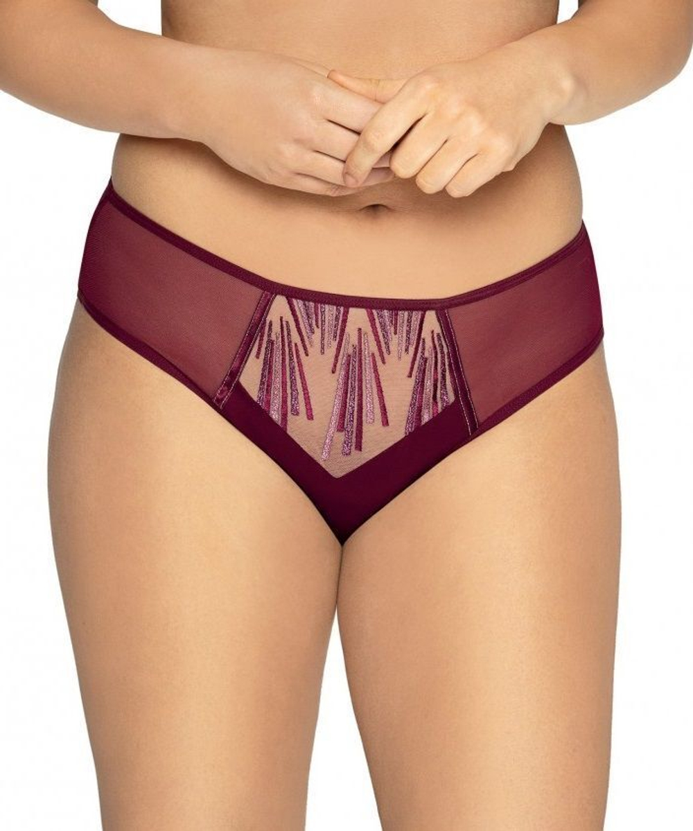 Трусики-бразилиана с блестящей вышивкой (Размер: XL) (Цвет: бордовый)