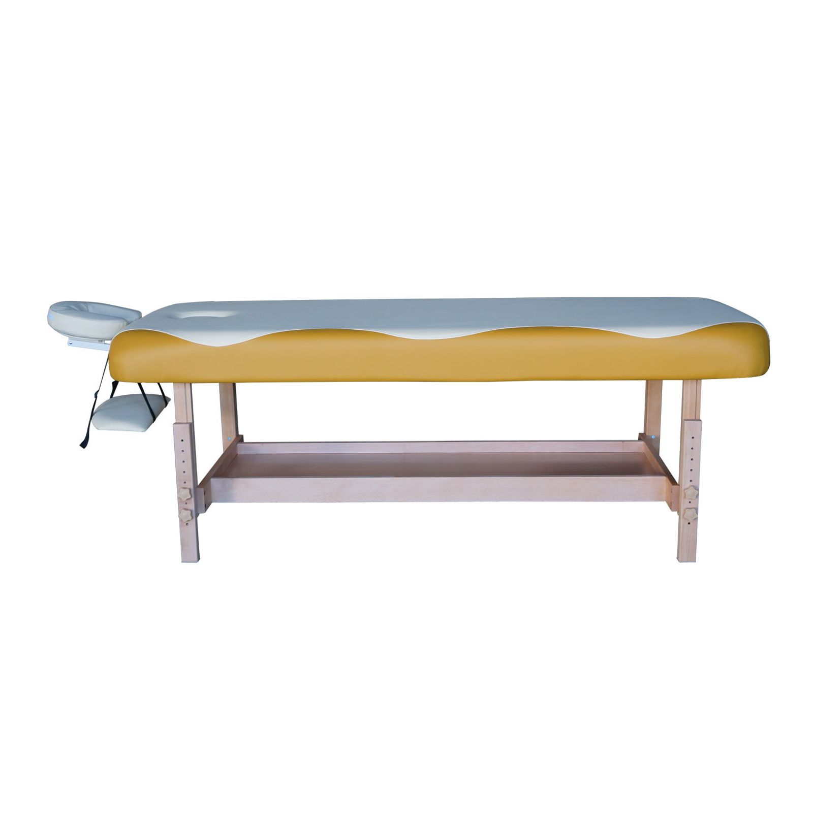 Массажный стационарный стол DFC NIRVANA, SUPERIOR, дерев. ножки, 1 секция, цвет беж.с желт. фото №2