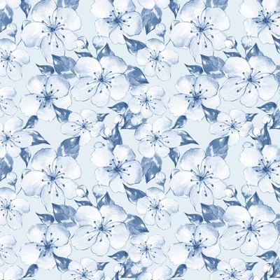 Цветущий сад. Шолубой акварельный паттерн