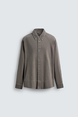 ZARА ДЖИНСОВАЯ РУБАШКА С ЭФФЕКТОМ ПОТЕРТОСТИ, СЕРО-КОРИЧНЕВЫЙ