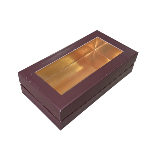 Коробка для макарон и др.кондитерской продукции с прямоугольным окном ПРЕМИУМ 210*110*55 (шоколад)