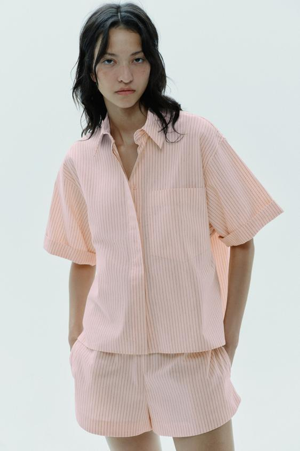 ZARA МИНИ-ШОРТЫ В ПОЛОСКУ, ПЕРСИКОВЫЙ