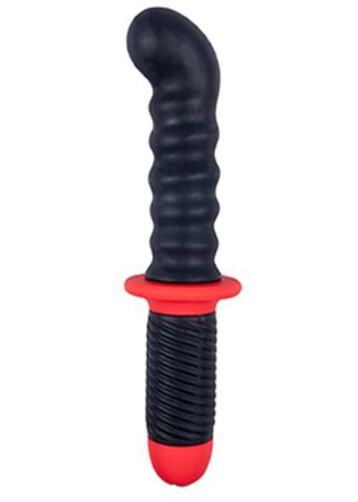 Ребристый двусторонний вибромассажер для анальной стимуляции MENZSTUFF BACK SWORD RIBBED - 27 см. (Цвет: черный с красным)