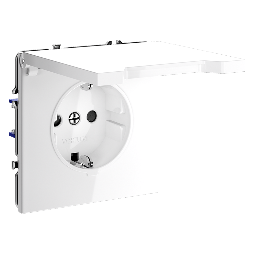 Розетка встраиваемая VOLTUM S70 с заземлением, защитными шторками и крышкой 16А, (белый глянцевый)
