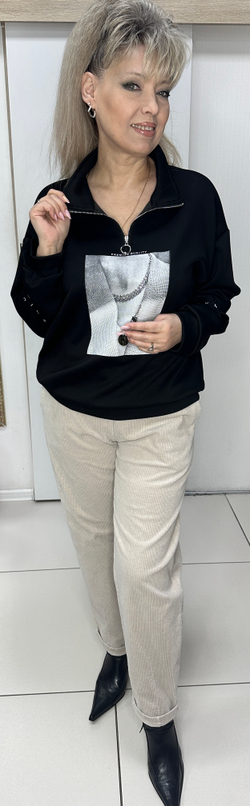 Черный свитшот из неопрена с принтом и "экраном"