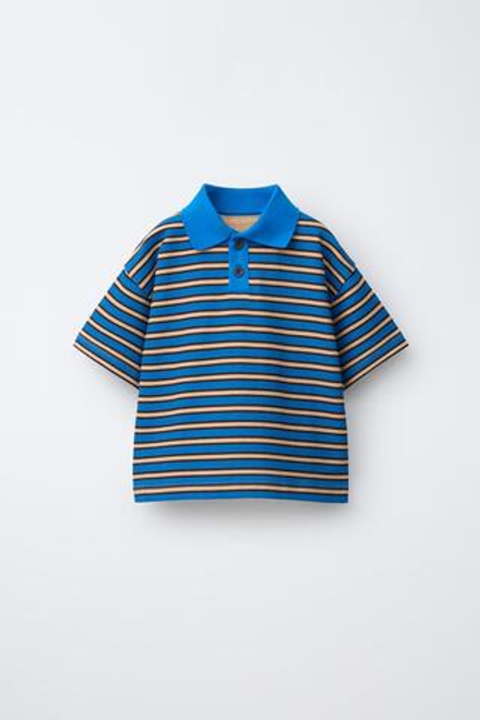 ZARA ПОЛО В ПОЛОСКУ ИЗ ТКАНИ С ЭФФЕКТОМ МАХРЫ, ЯРКО-СИНИЙ