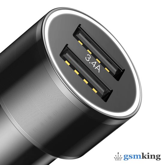 Baseus Small Screw 3.4A Dual-USB Lightning Car Charging Set Black TZXLD-A01