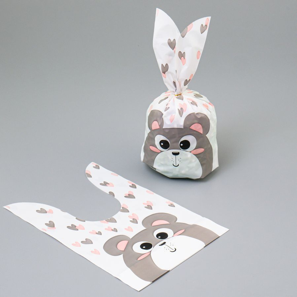 Мешок подар. ПВХ с ушами 13*22см "Мишка" 50шт/уп