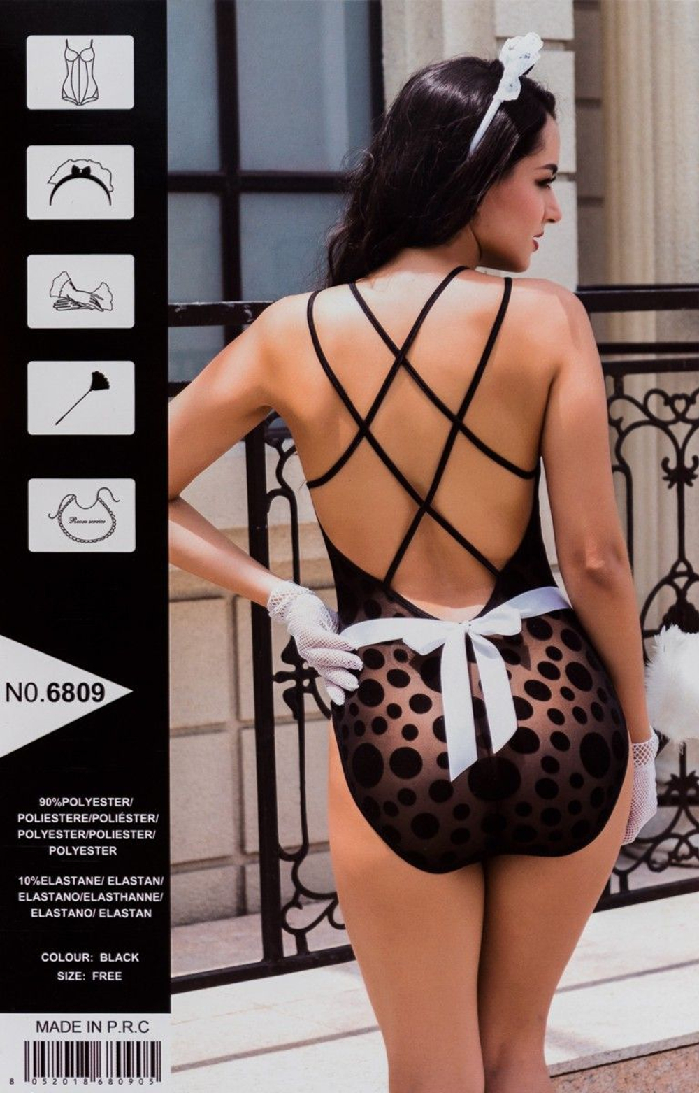 Игривый комплект горничной с пуховкой и передником (Размер: S-M-L) (Цвет: черный с белым)