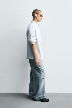 ZARA ДЖИНСЫ BAGGY FIT С РАЗРЕЗАМИ, ГОЛУБОЙ