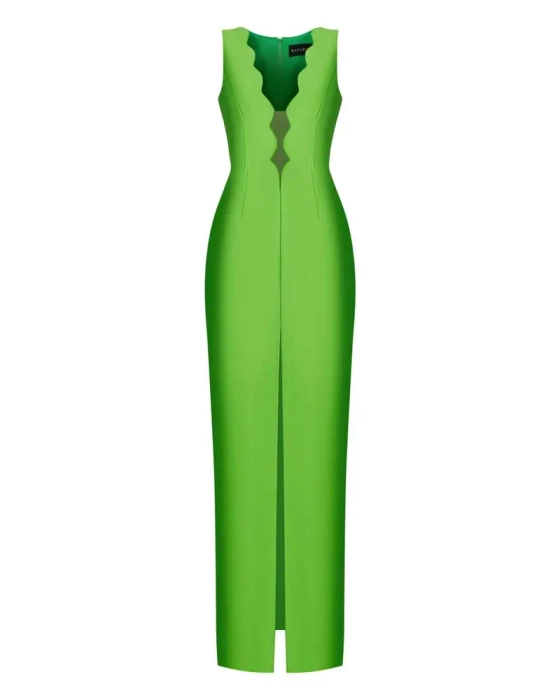 Платье макси из сатина с вырезом