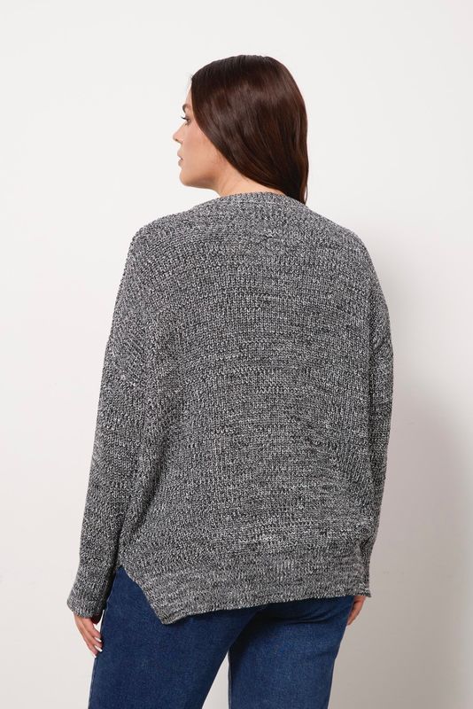 Джемпер вязаный с разрезами, черно-белый