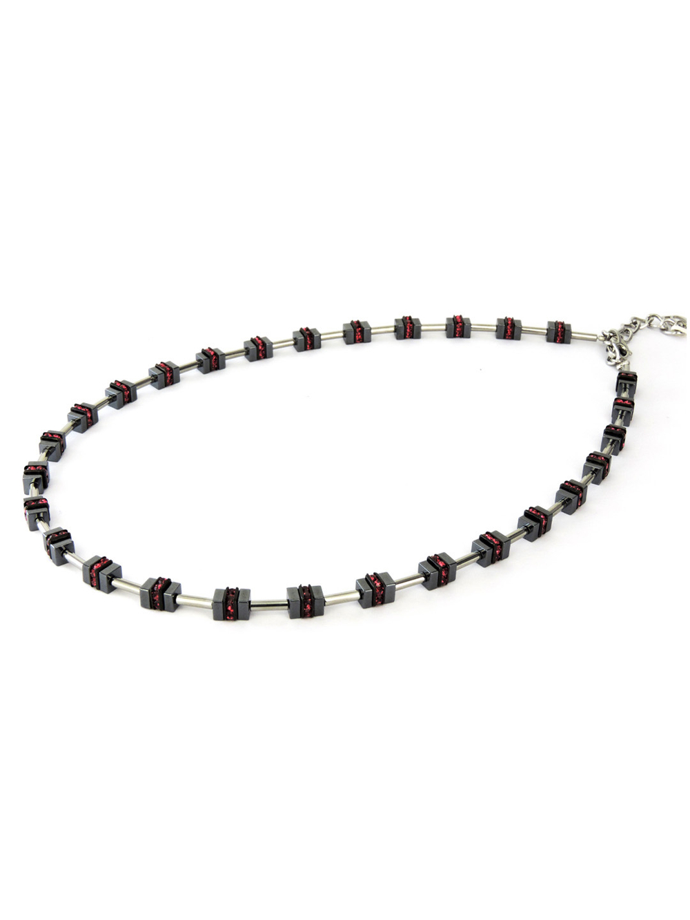 4647 Coeur de Lion - дизайнерское колье с кристаллами Сваровски.  Металл, гематит и стразы гранатового оттенка.