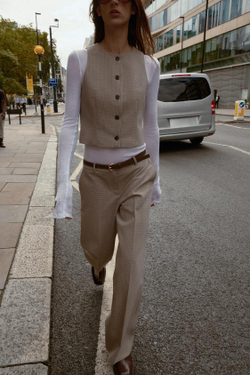 ZARA БРЮКИ В КЛЕТКУ С РЕМНЕМ, БЕЖЕВЫЙ/ТЕМНО-СИНИЙ