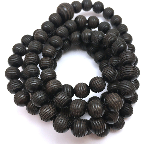 Эбеновое дерево 8 мм, бусины - шарики с полосками