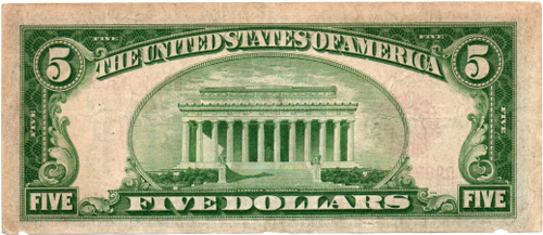 r. 5 долларов 1928 г. Серия 1928-B. № D98316930A