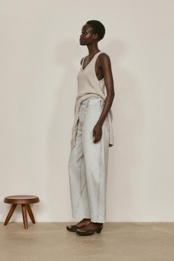 Massimo Dutti Джинсы прямого кроя с детальной отделкой на талии - Limited Edition, жемчужно-серый