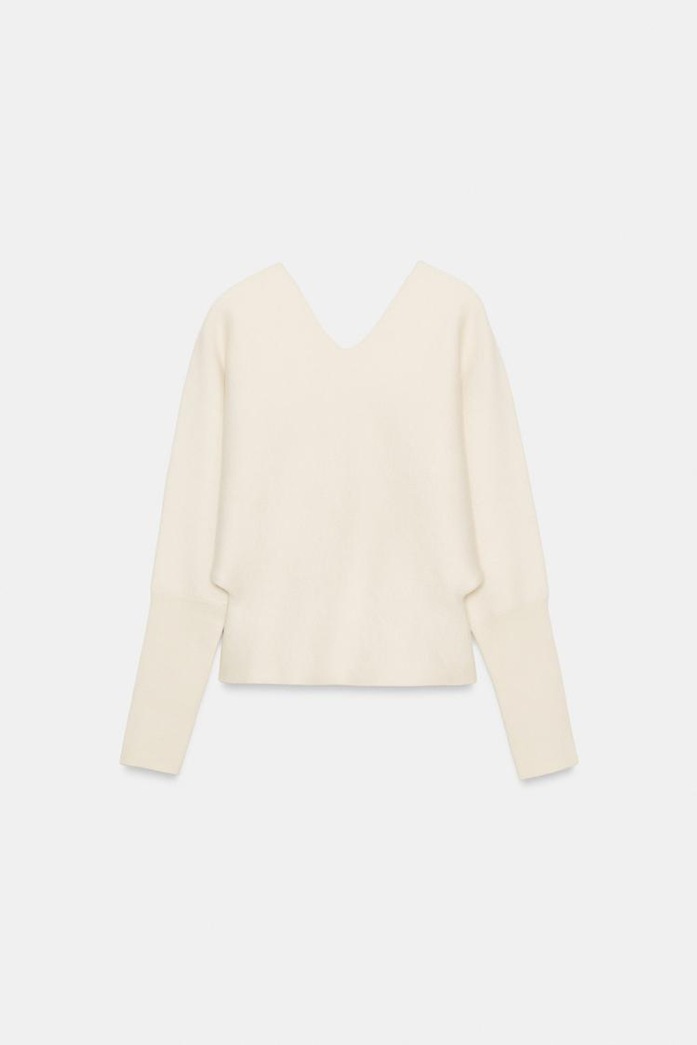 ZARA ТРИКОТАЖНЫЙ СВИТЕР С V-ОБРАЗНЫМ ВЫРЕЗОМ, ЭКРЮ