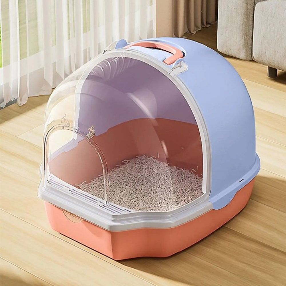 Закрытый туалет для кошек "Чистый котик", 54 х 46 х 43 см, Цвет: голубой