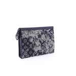 LOUIS VUITTON Canvas With Leather Storage Bag, Clutch Toiletry Bag Men"s Blue Gray