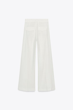 ZARA БРЮКИ СО СКЛАДКАМИ И КЛАПАНАМИ, ЖЕЛТОВАТО-БЕЛЫЙ