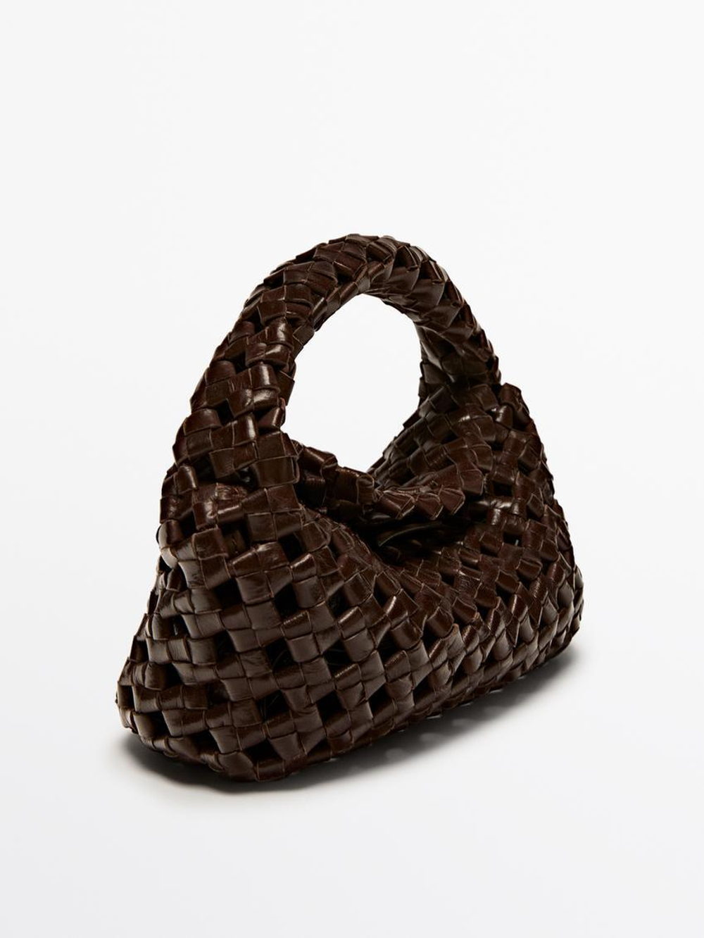 Massimo Dutti Плетеная мини-сумка из кожи наппа, коричневый