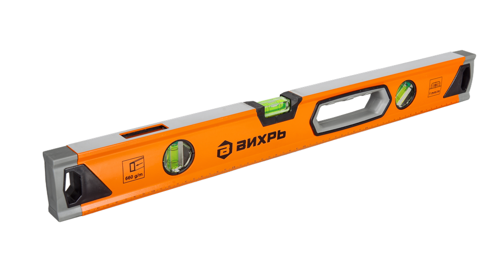 Уровень алюминиевый «Усиленный» 600мм 3 глазка фрезерованный Вихрь