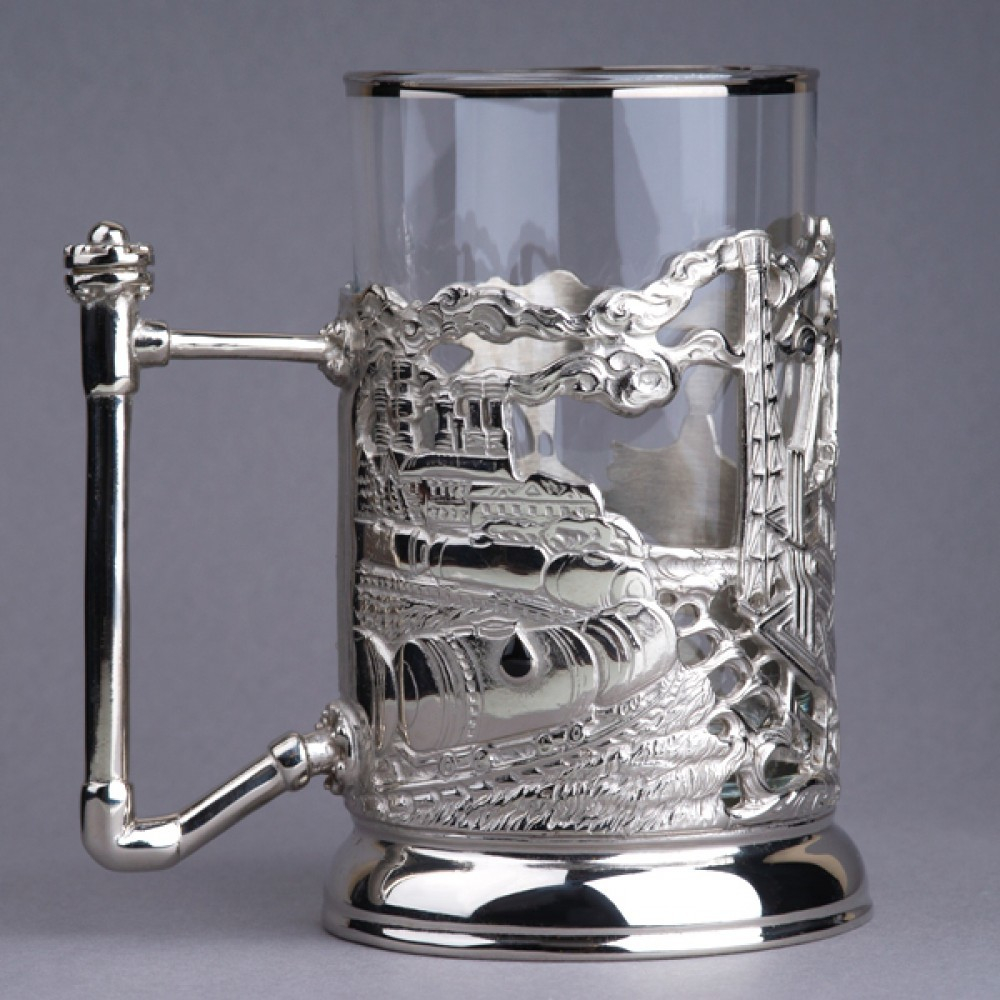 Подстаканник "Нефть" с  никелированием в подарочном футляре