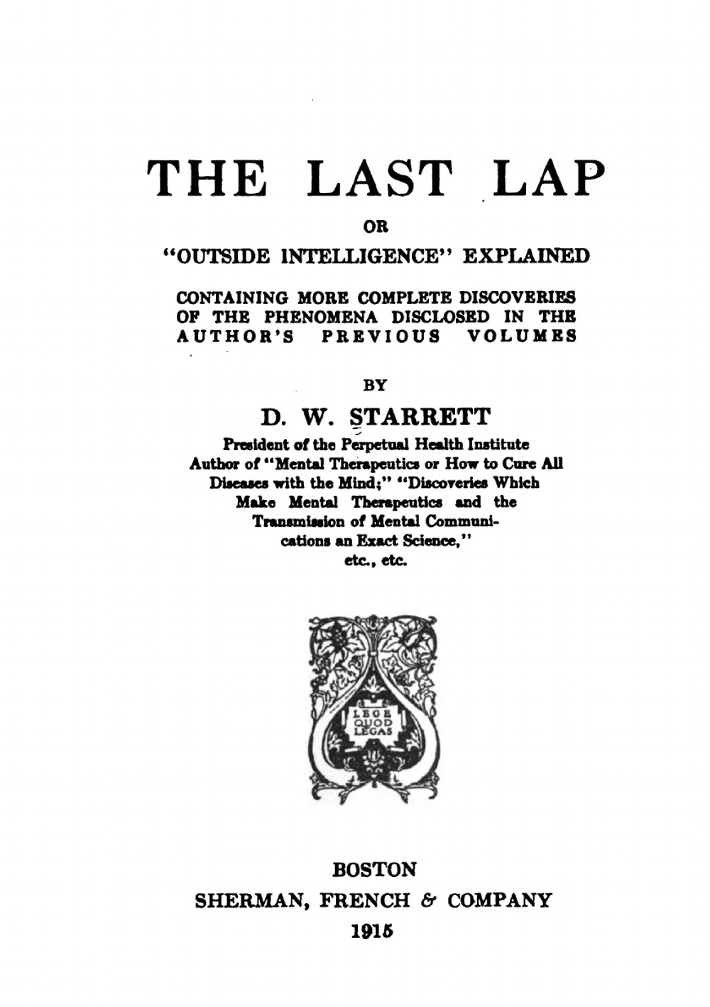 The last lap | Danvill William Starrett