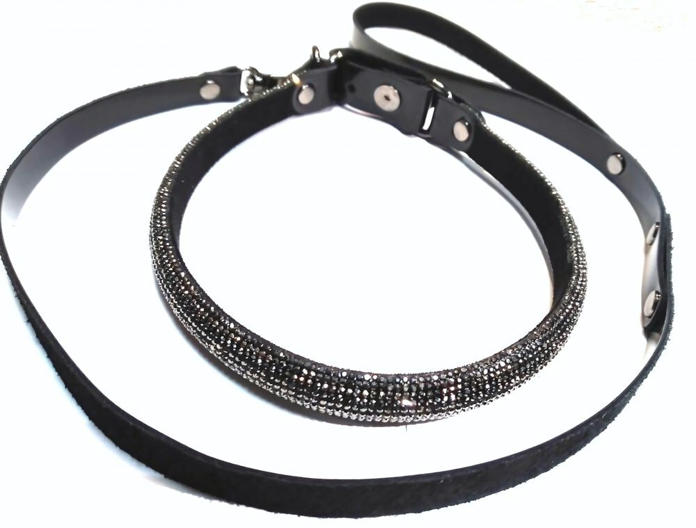 Ошейник Sitabella Гламур с поводком чёрный