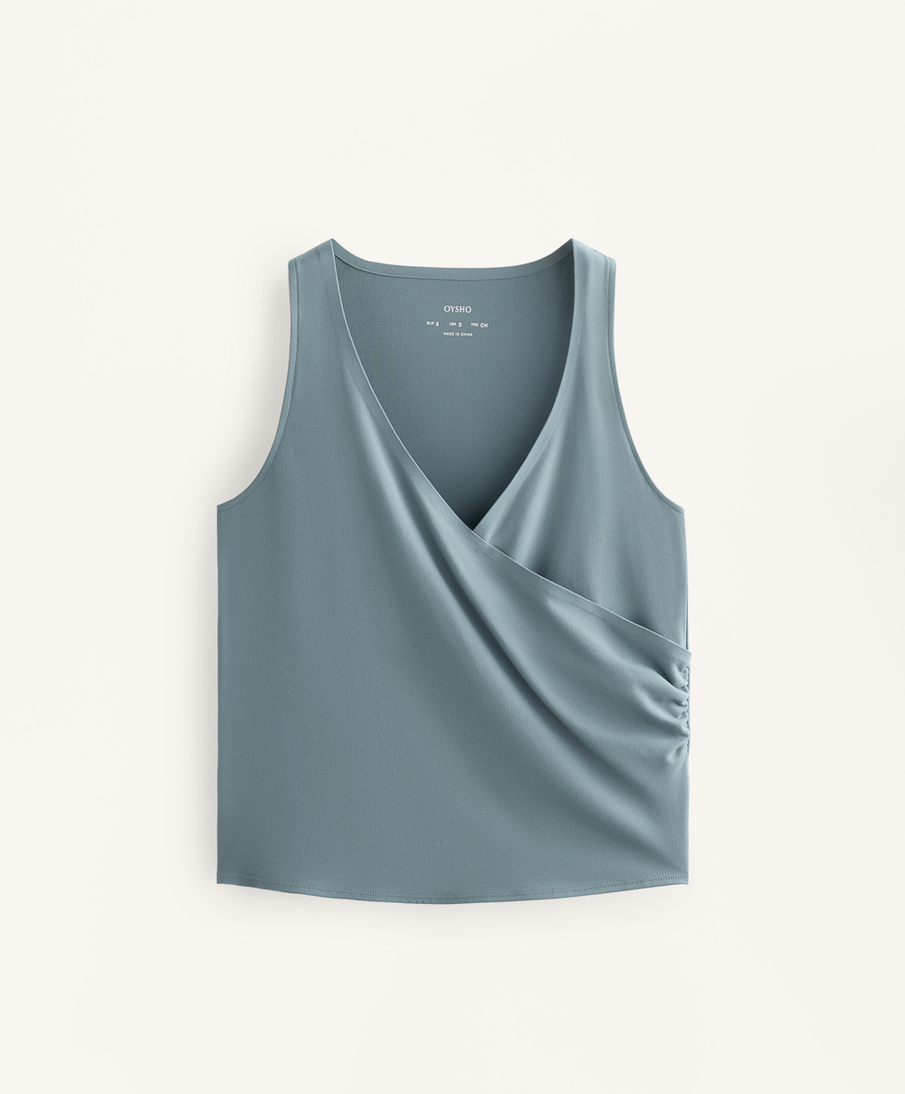 OYSHO Майка Comfortlux с перекрестными деталями, сине-серый