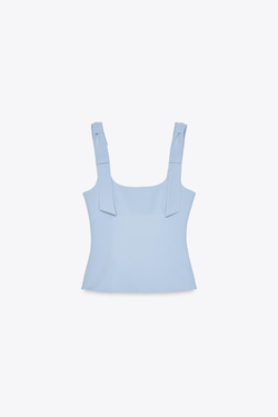 ZARA ТОП ИЗ ЭЛАСТИЧНОЙ ТАКНИ С БАНТАМИ, СИНИЙ