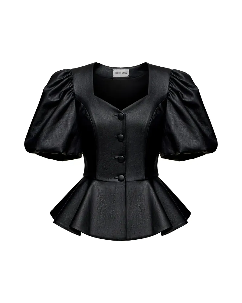 Джуди-Эви (Judy-Evie), комплект жакет и брюки-шаровары из черной экокожи