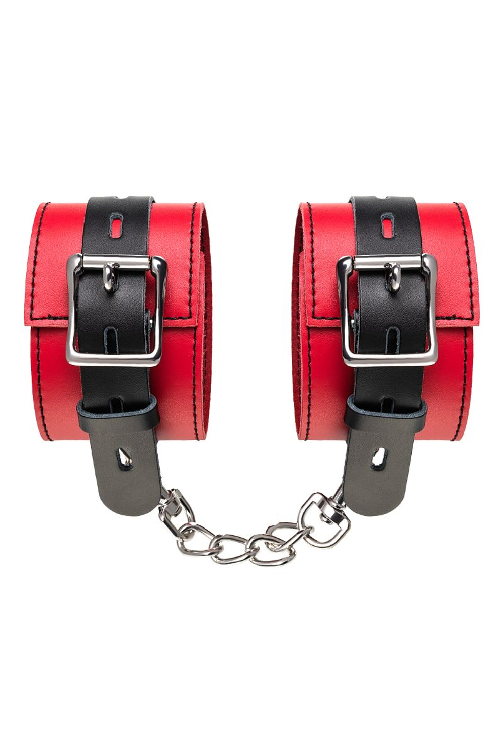 Красно-черные оковы на ноги из кожи