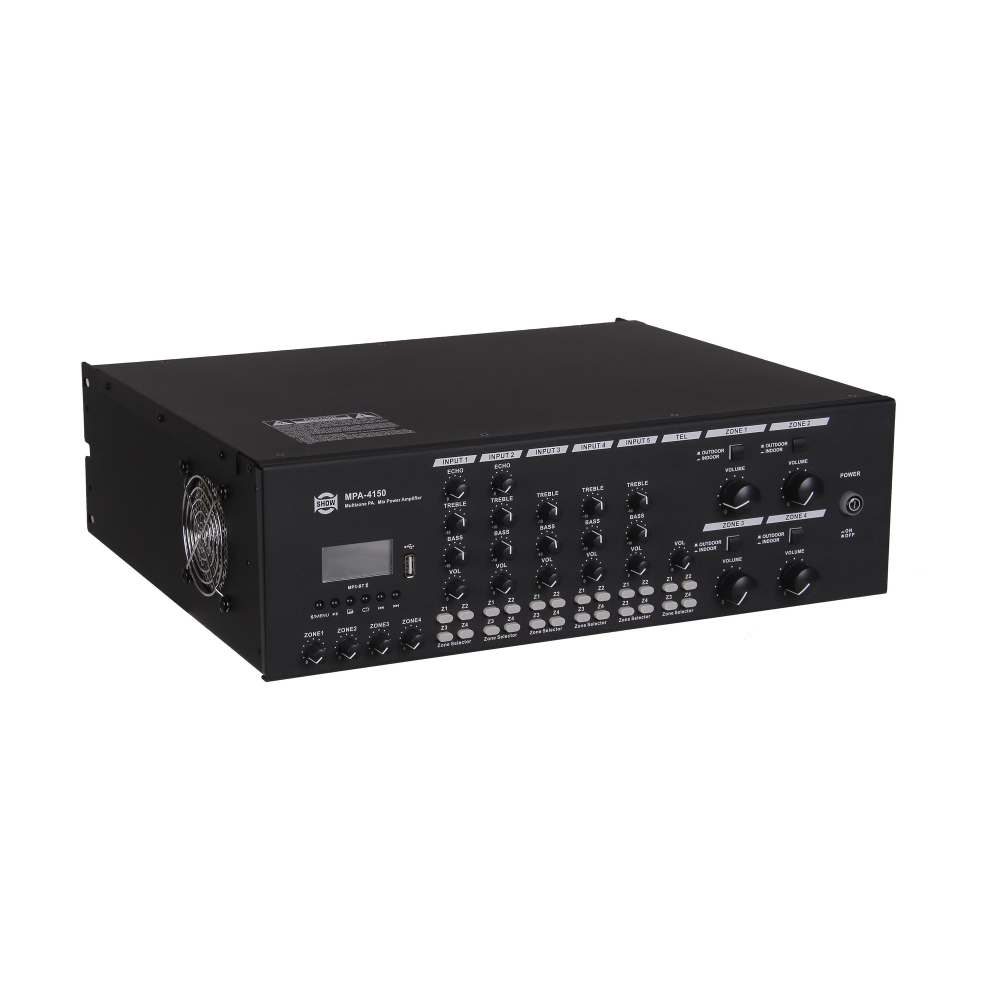 SHOW MPA-4150 - четырехзонная трансляционная система, 4х150Вт, 70/100 В, 4Ома, MP3/Bluetooth